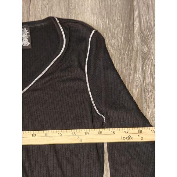 Polo‎ Jeans Co Ralph Lauren Womens Black Ribbed V Neck 3/4 Sleeve Top L G - Picture 6 of 10